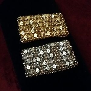 Stretch gold & silver plated cuff's with crystals